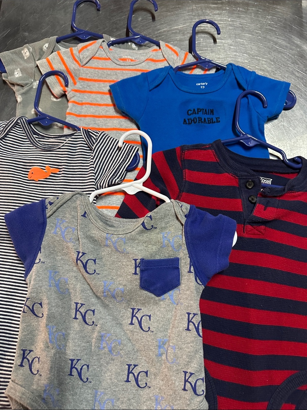 Carter's Blue, Gray, Red & Navy Baby One-Piece Bodysuit Bundle